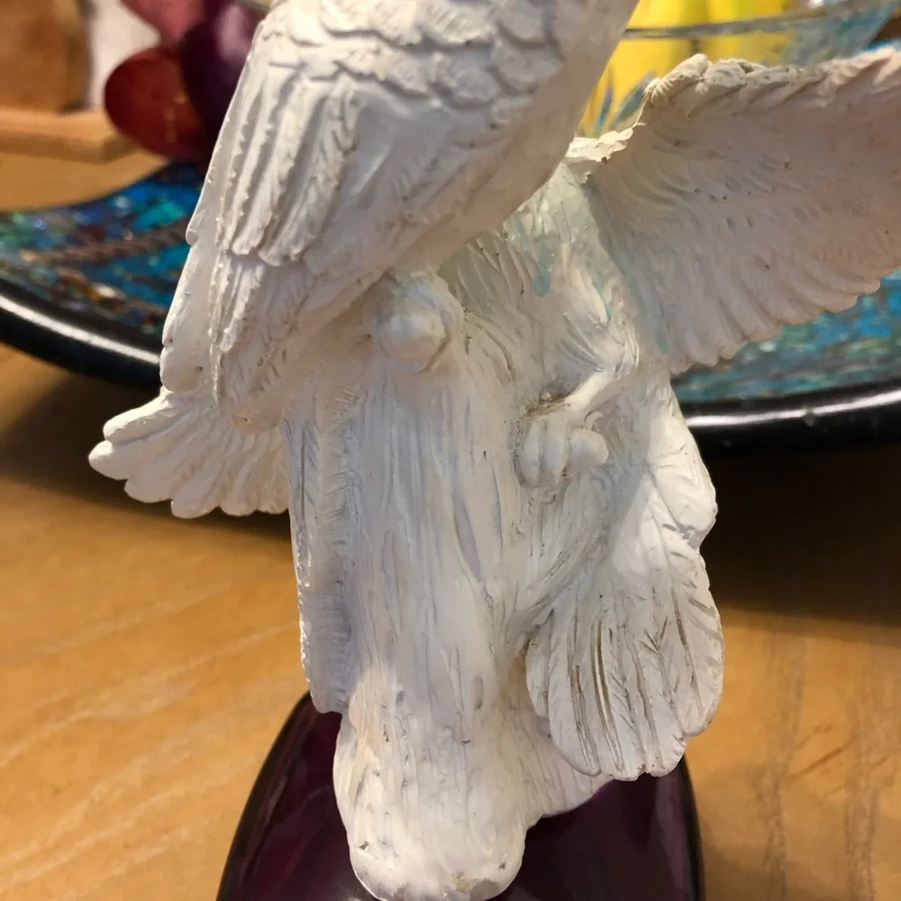 Anthropologie White Ceramic Bird Sculpture with Purple Base - Picture 2 of 3